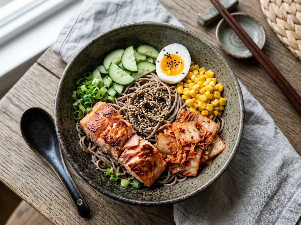 Soba Noodles with Salmon and Kimchi photo