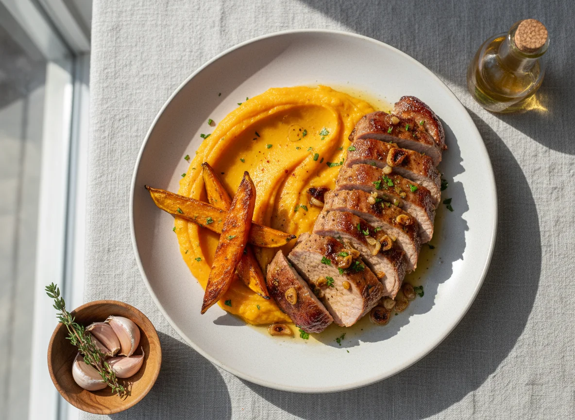 Sofrito Pork Tenderloin with Sweet Potato Puree photo