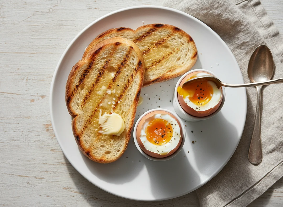 Soft Boiled Eggs with Grilled Toast photo