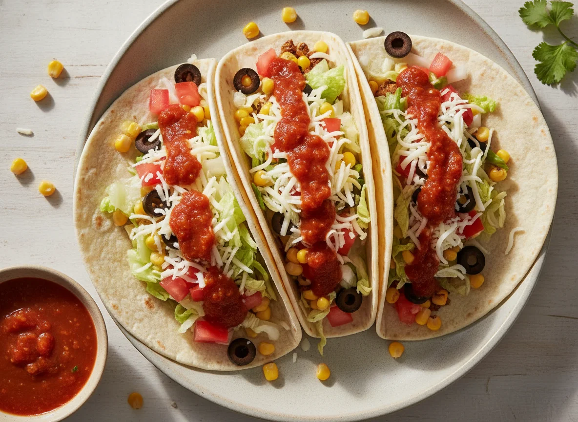 Soft Flour Tacos with Corn and Olives photo
