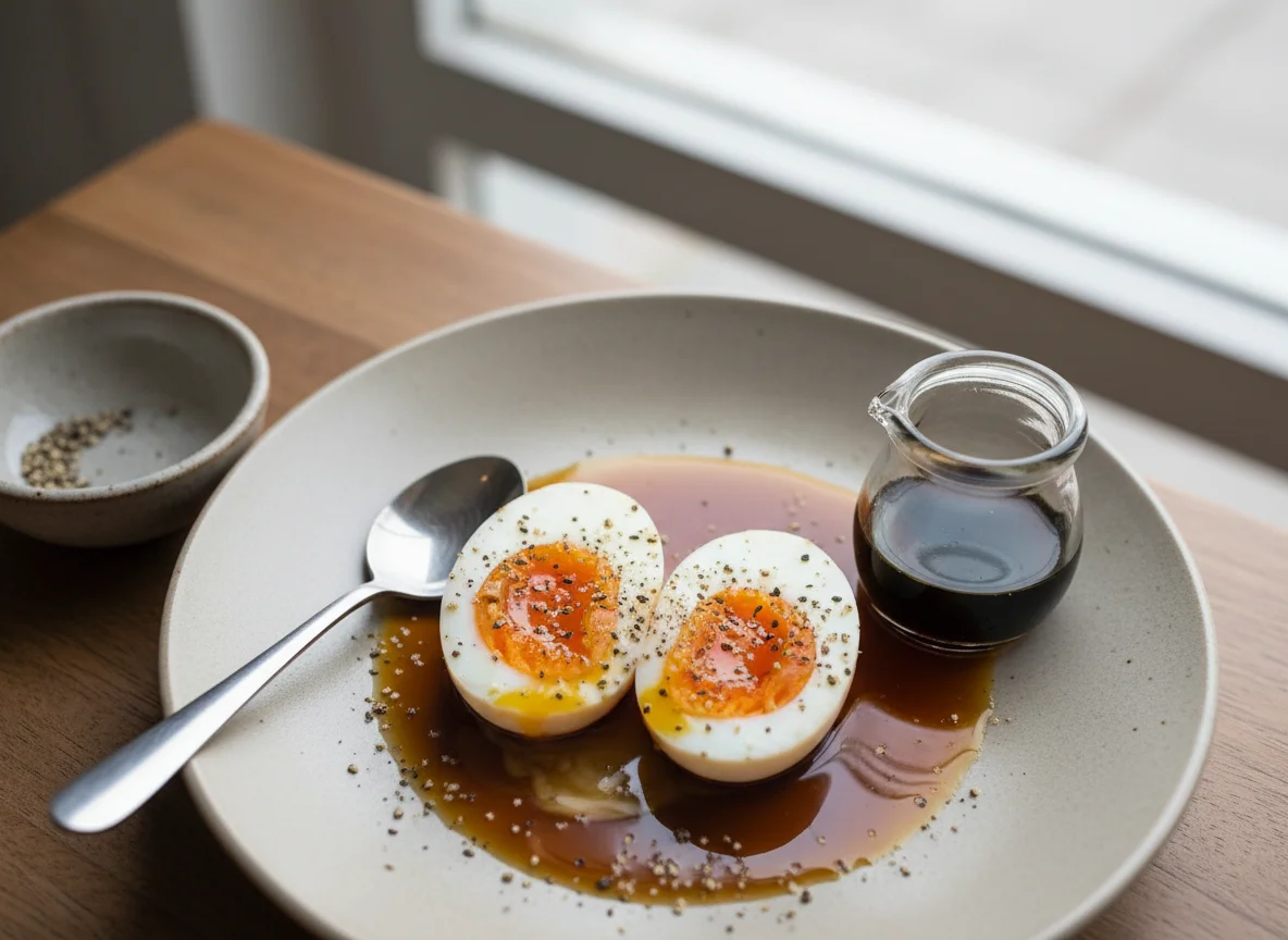 Soft-boiled Eggs with Soy Sauce and Pepper photo
