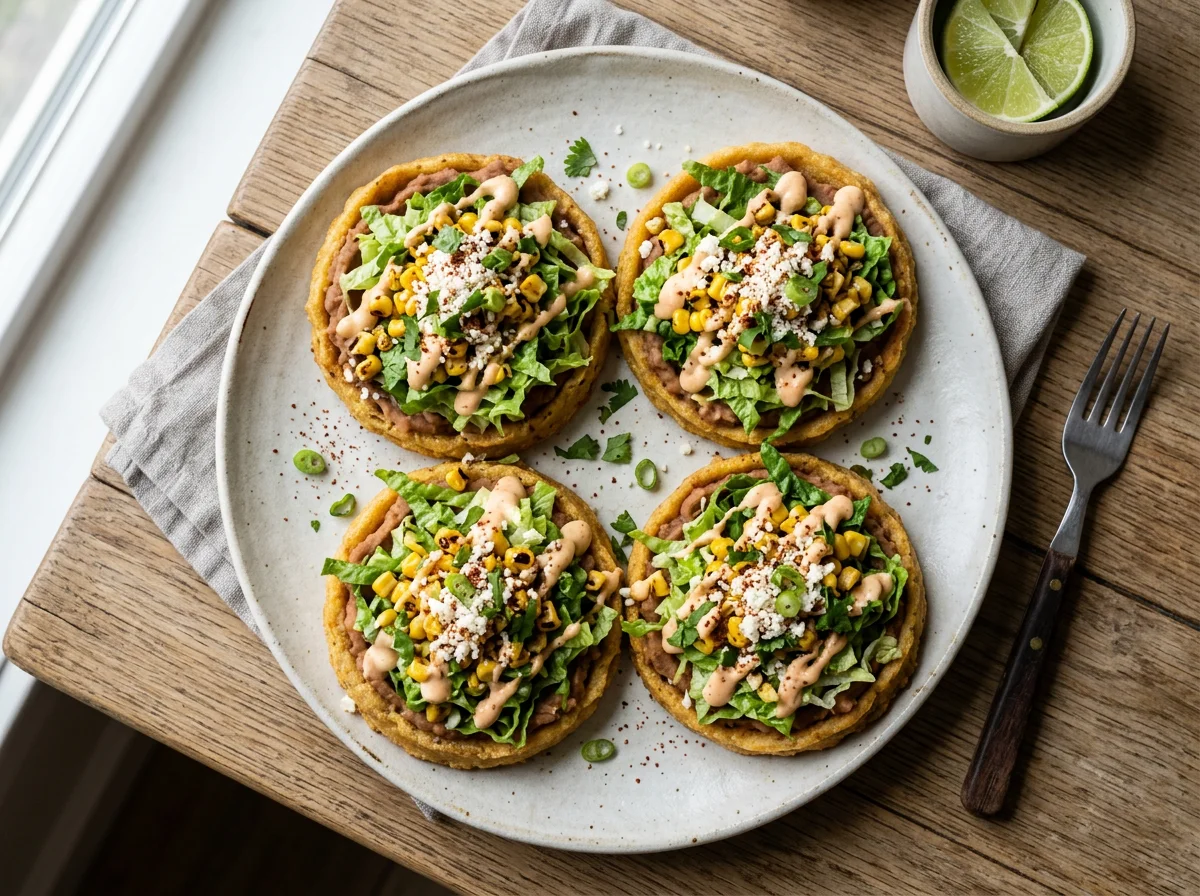 Sopes with Shredded Lettuce, Corn, and Cheese photo
