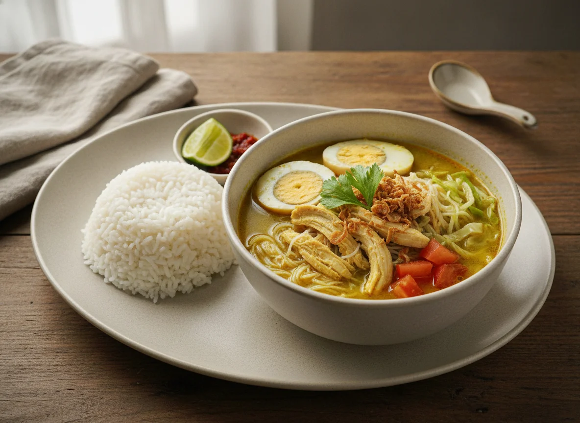 Soto Ayam with Steamed Rice photo
