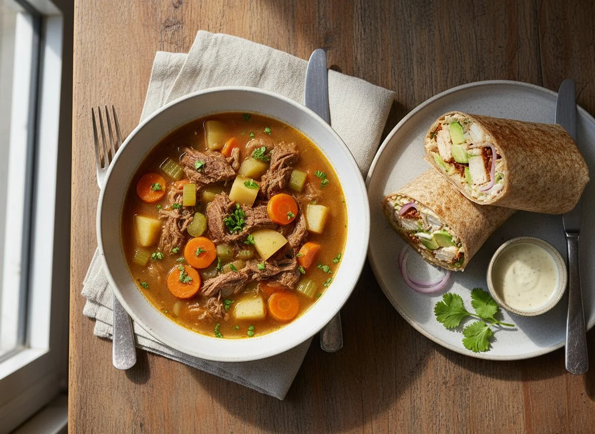 Soup and Chicken Avocado Wrap photo