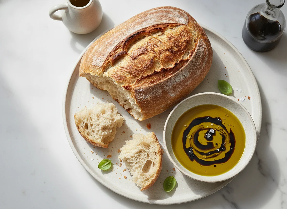 Sourdough bread with olive oil and balsamic vinegar photo