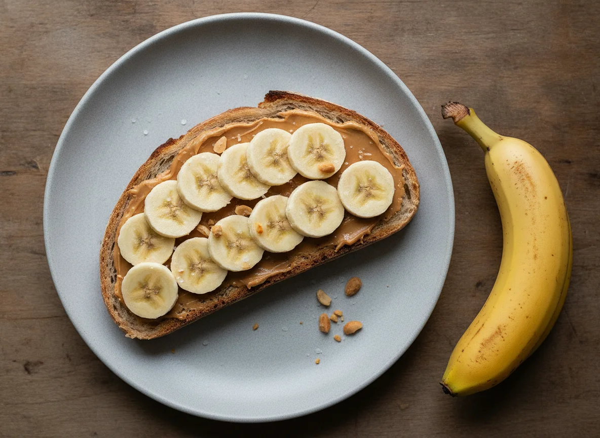 Sourdough bread with peanut butter and banana photo