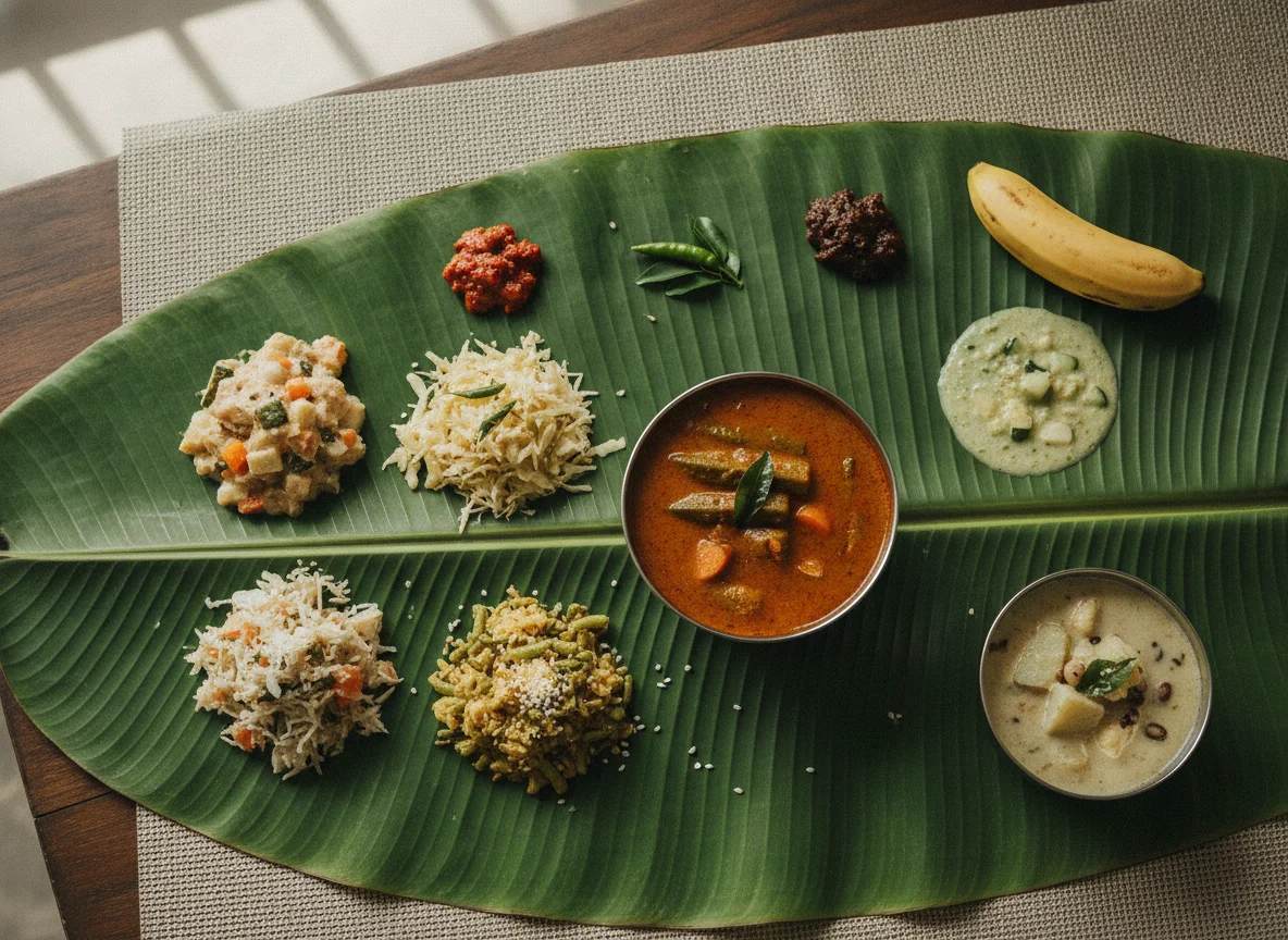 South Indian Sadhya on Banana Leaf photo