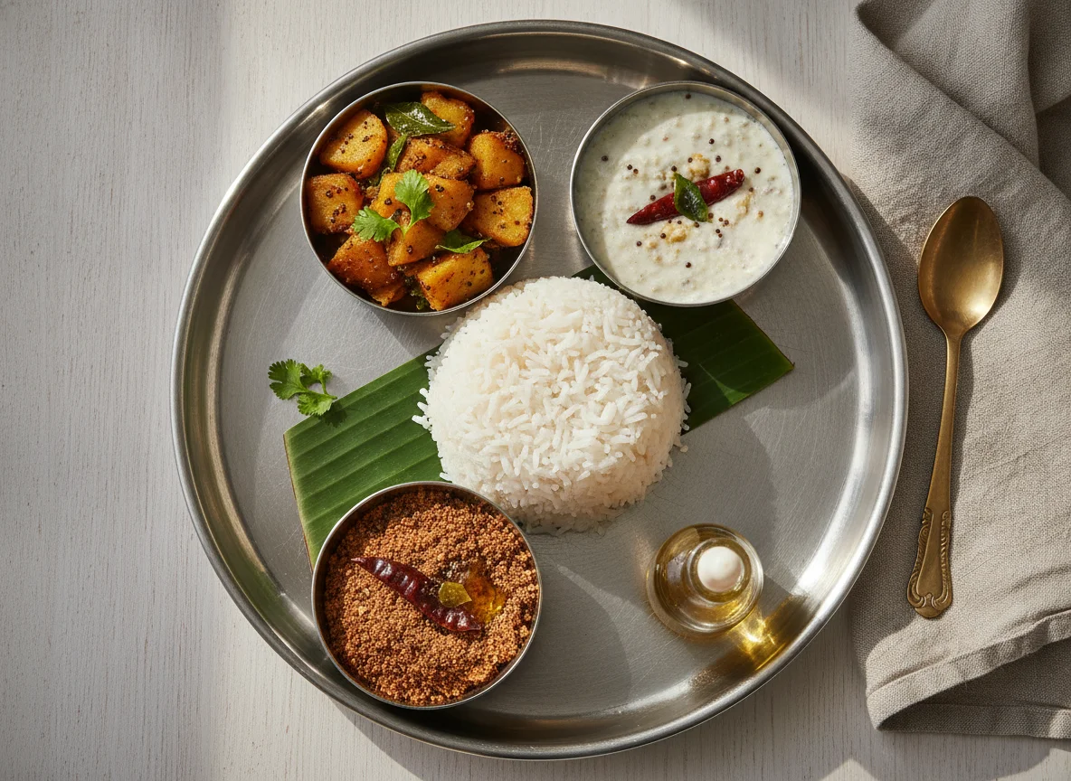 South Indian Thali with Potato Poriyal photo