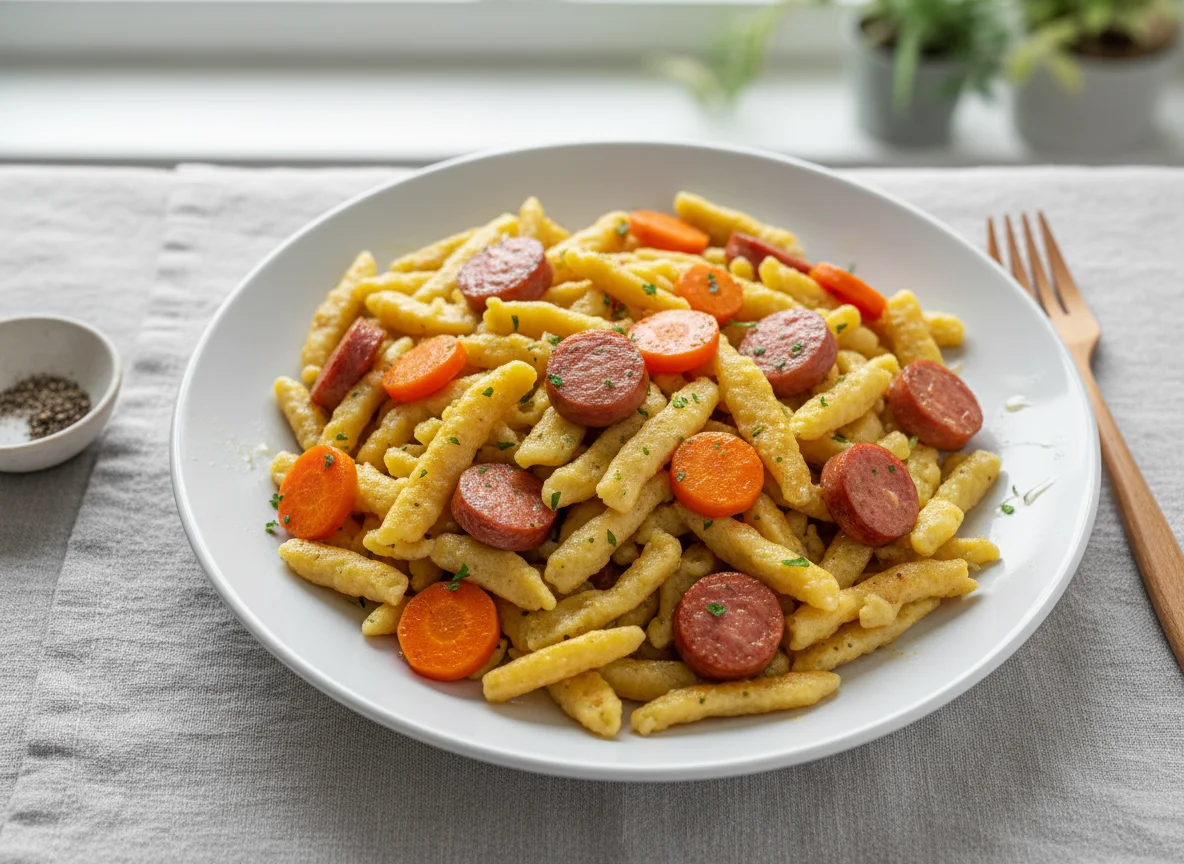 Spaetzle with Sausage and Carrots photo