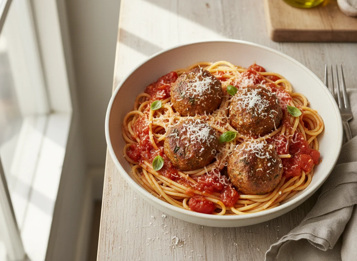 Spaghetti and Meatballs with Cheese photo