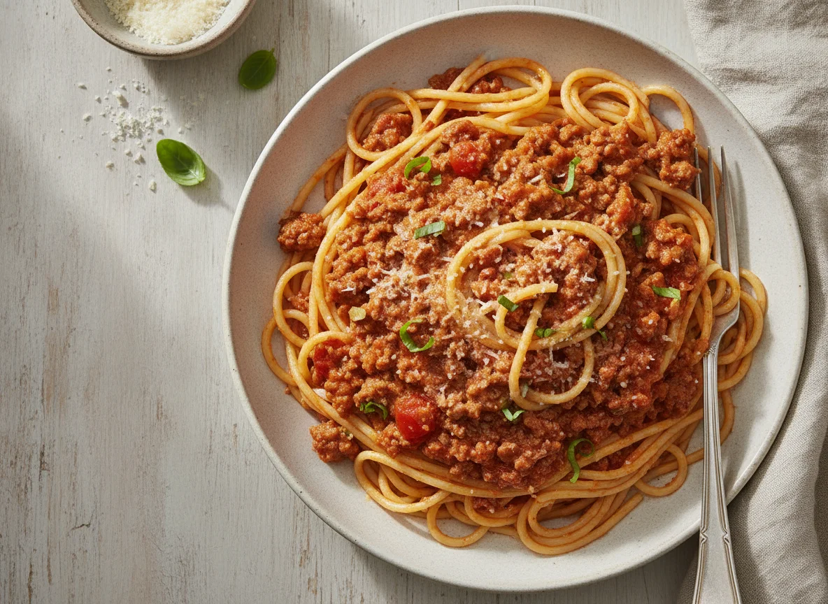Spaghetti Bolognese with Creamy Tomato Sauce photo