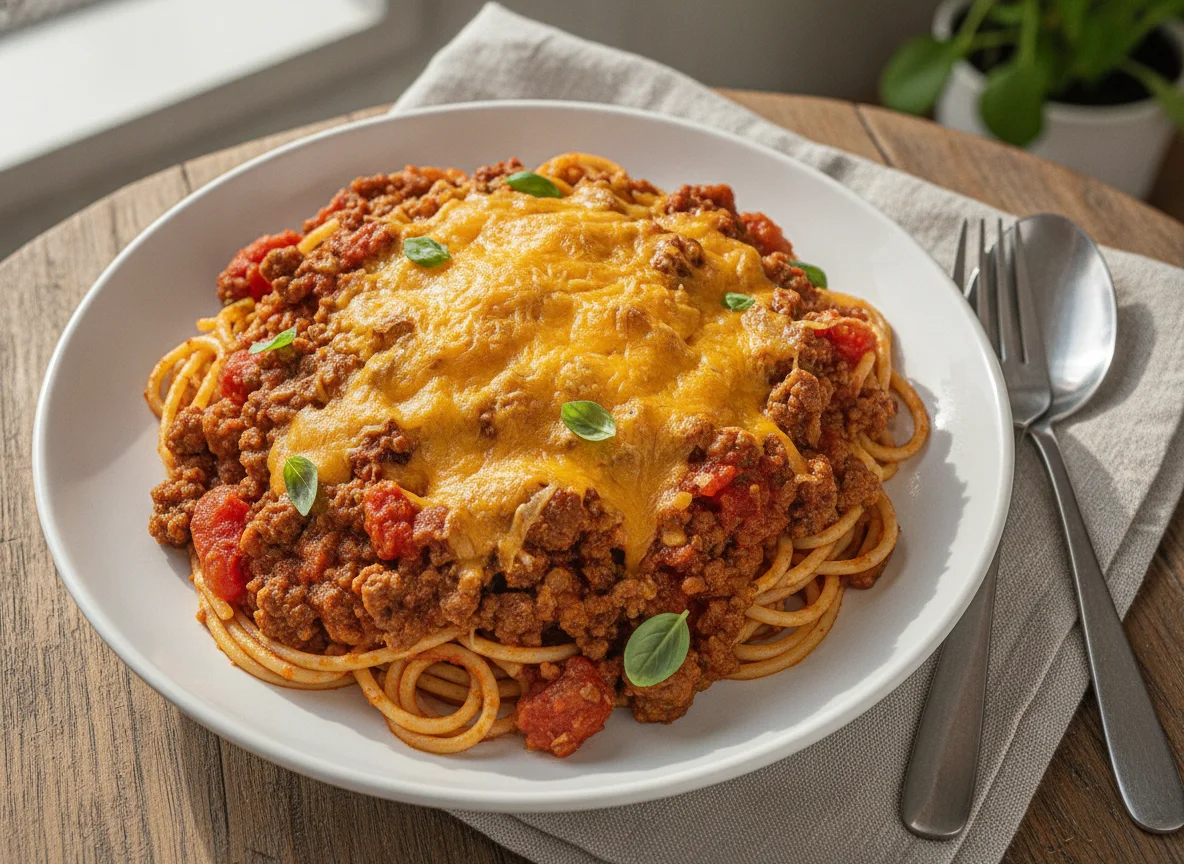 Spaghetti Bolognese with Melted Cheese photo
