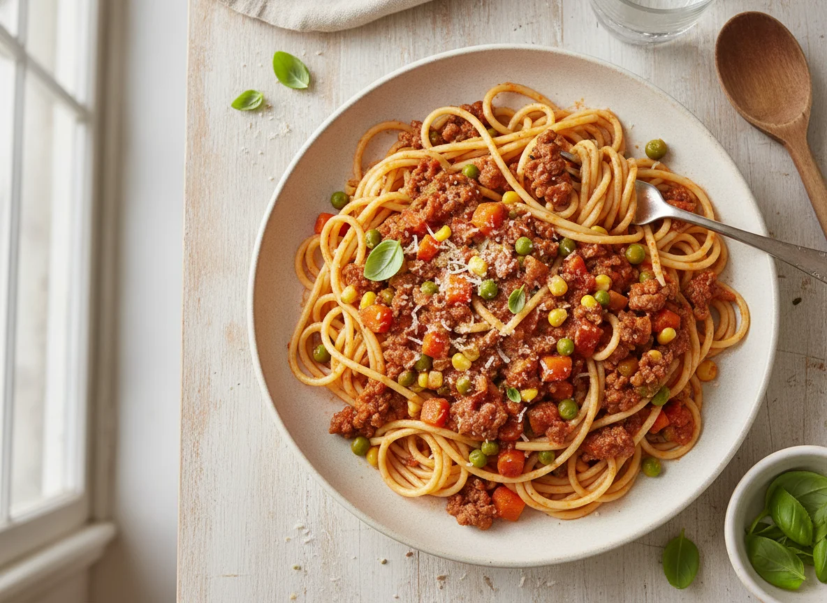 Spaghetti Bolognese with Mixed Vegetables photo