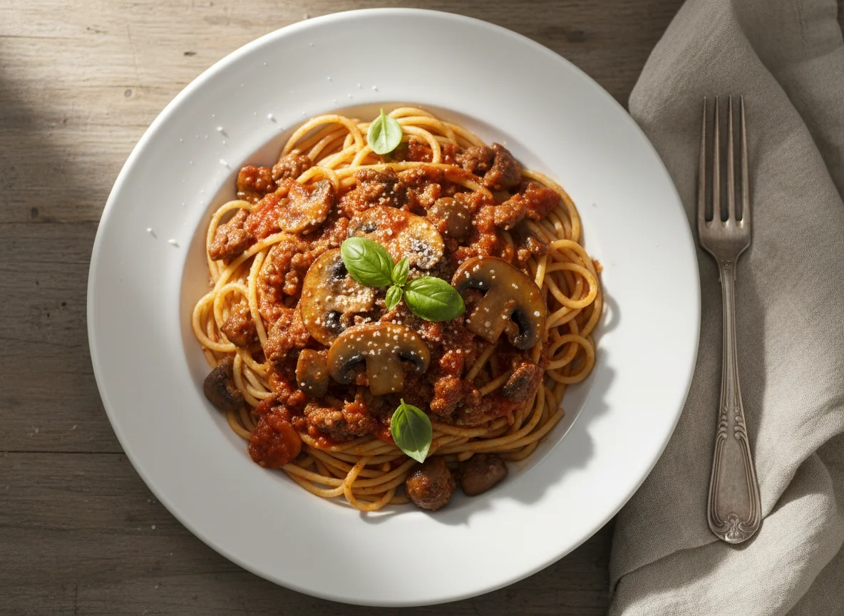 Spaghetti Bolognese with Mushrooms photo
