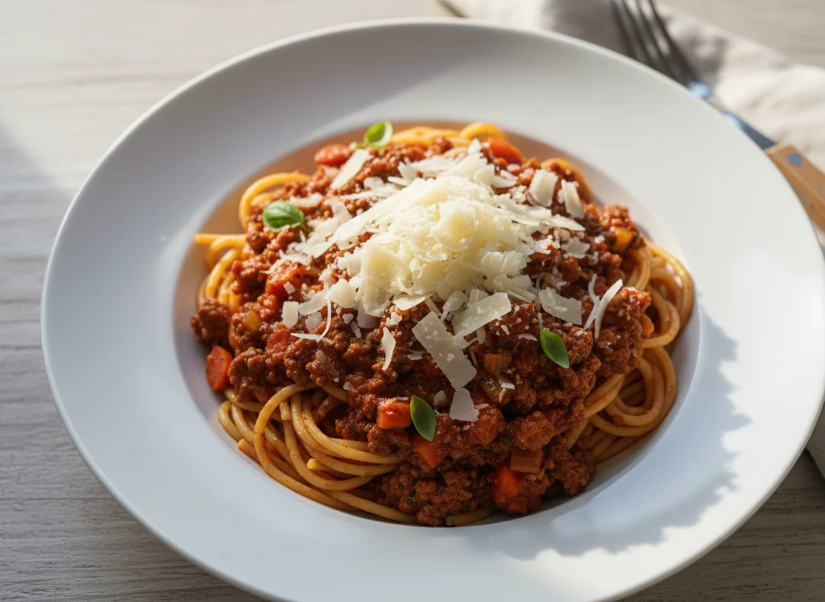 Spaghetti Bolognese with Parmesan photo