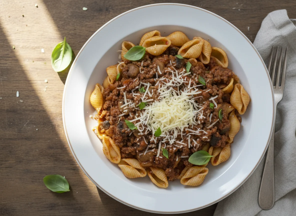 Spaghetti Bolognese with Shell Pasta photo