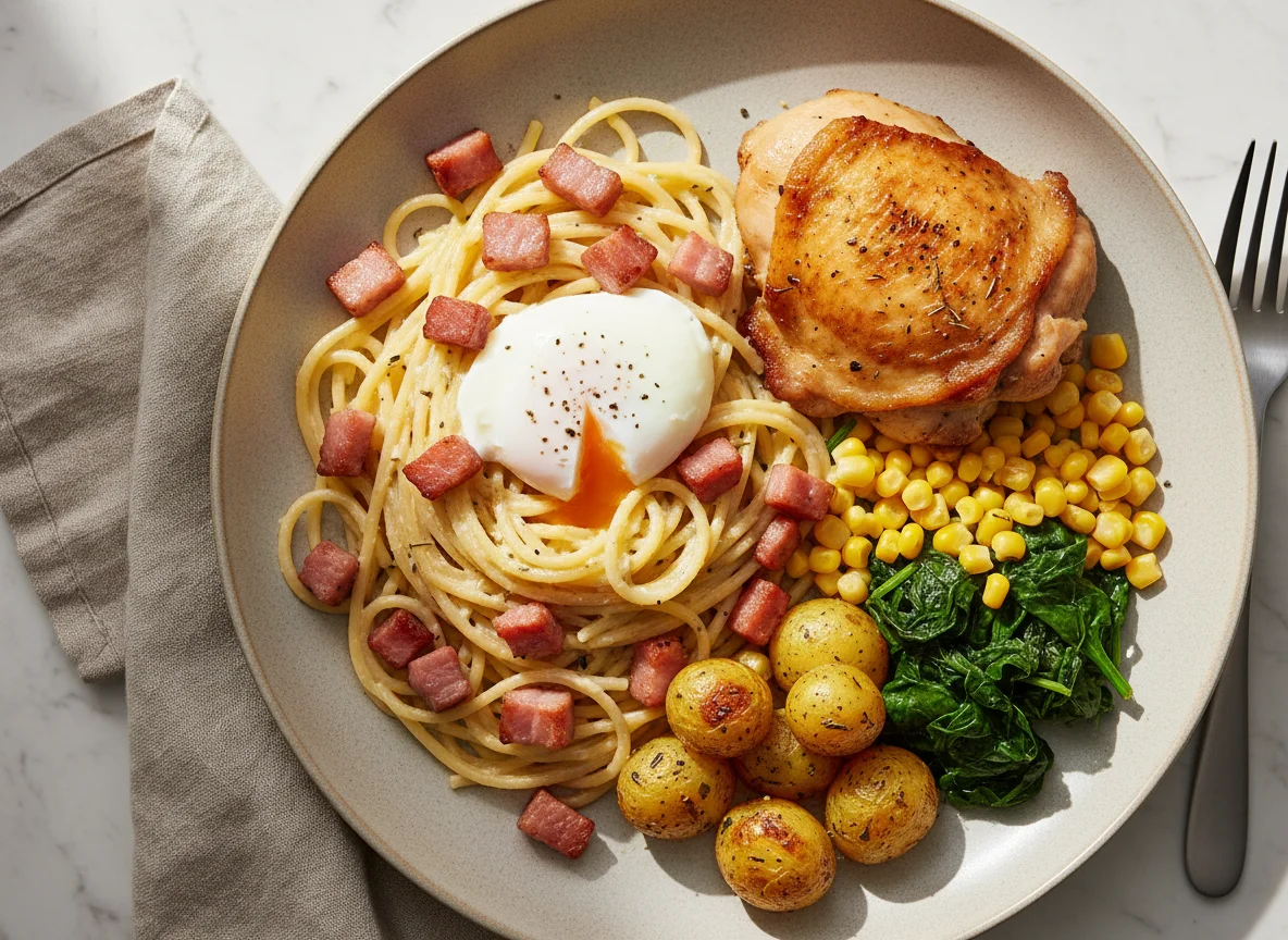 Spaghetti Carbonara with Chicken Meal photo