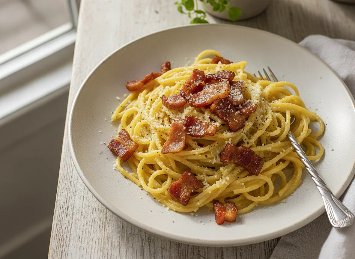 Spaghetti Carbonara with Crispy Bacon photo