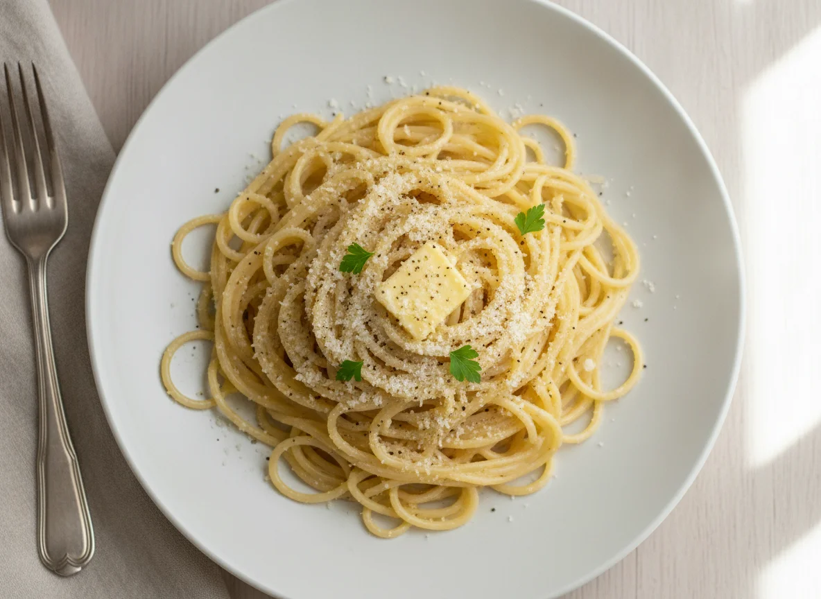Spaghetti with butter and cheese photo