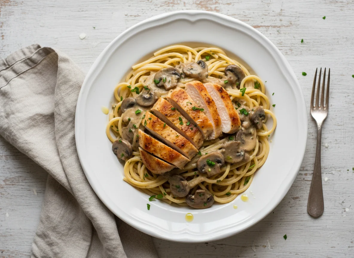Spaghetti with Chicken and Creamy Sauce photo