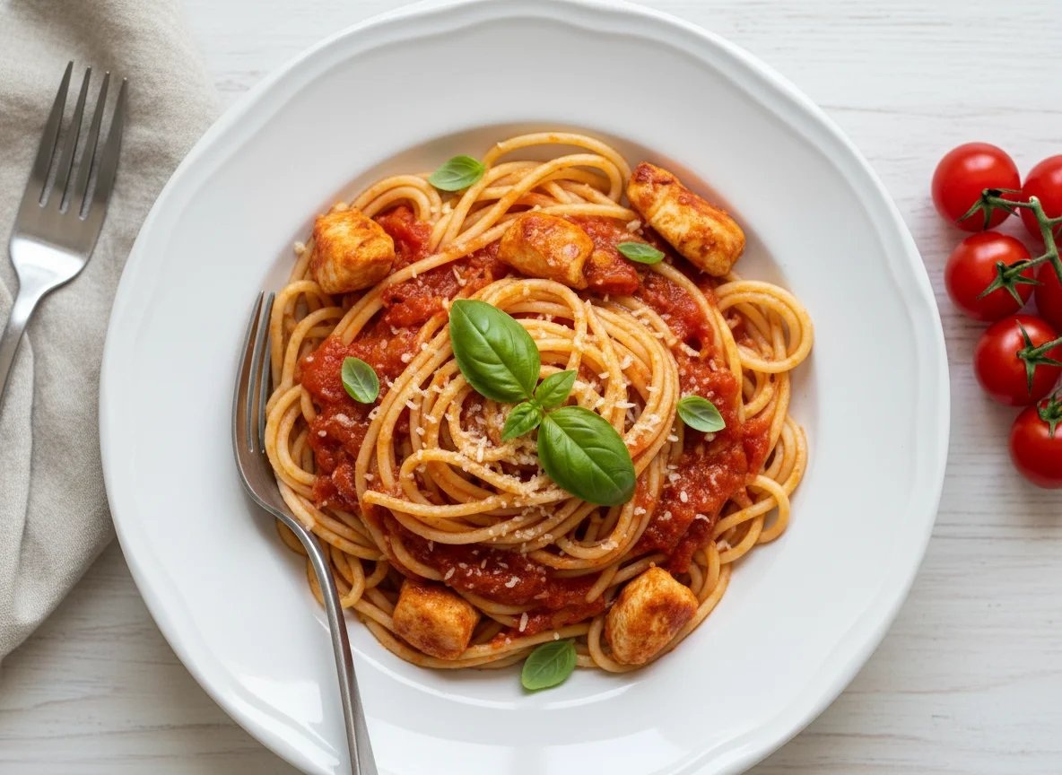 Spaghetti with Chicken and Tomato Sauce photo