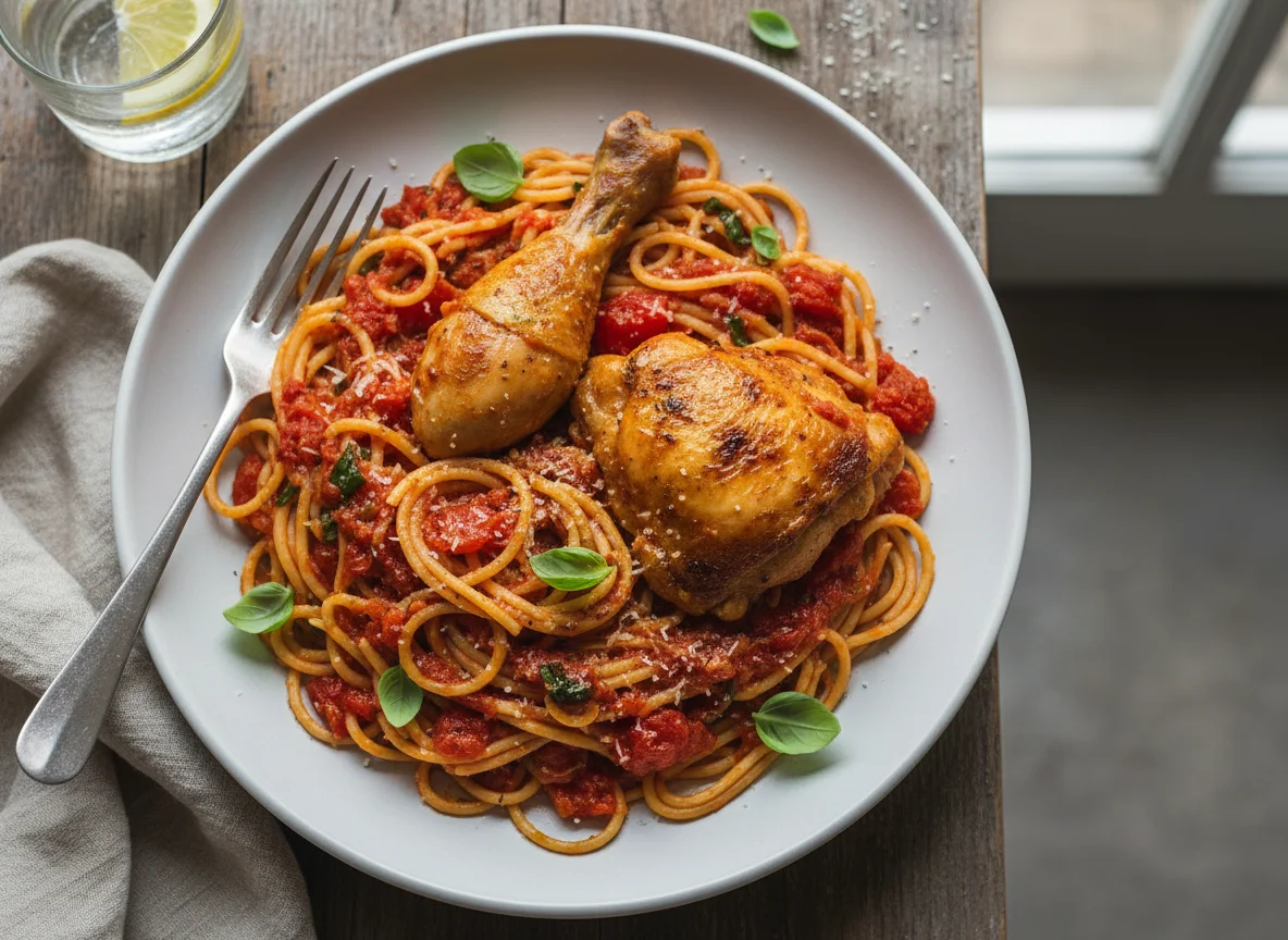 Spaghetti with Chicken in Tomato Sauce photo