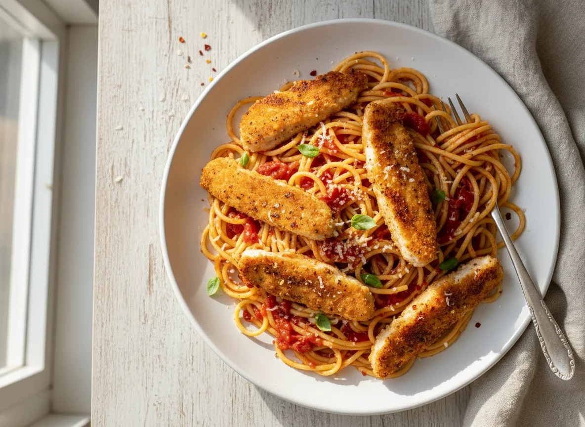 Spaghetti with Chicken Strips photo