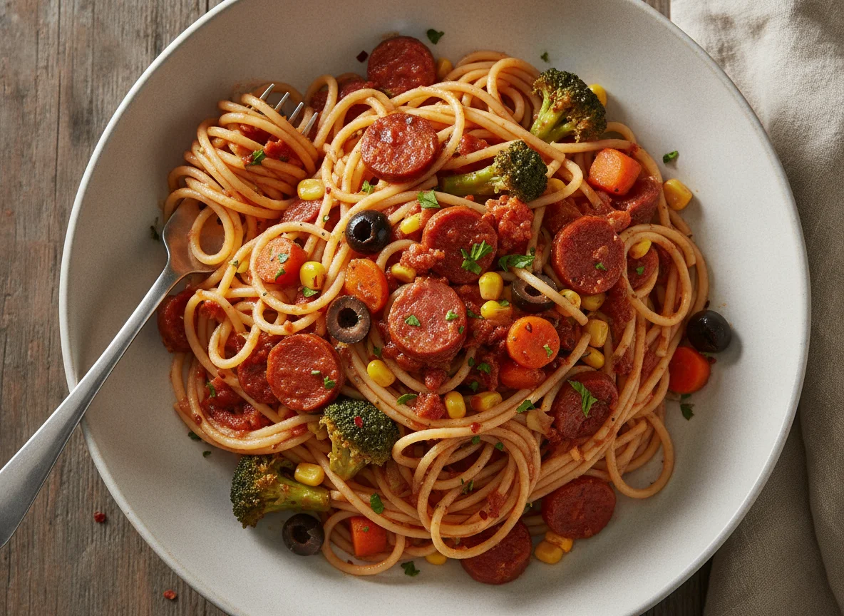 Spaghetti with Chorizo and Vegetables photo