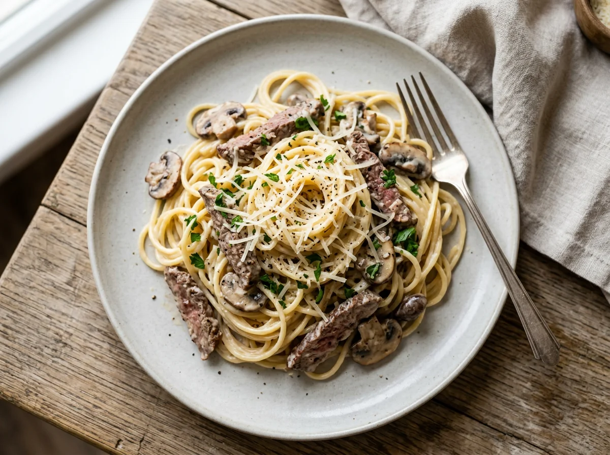 Spaghetti with Cream Sauce, Beef, and Shredded Cheese photo