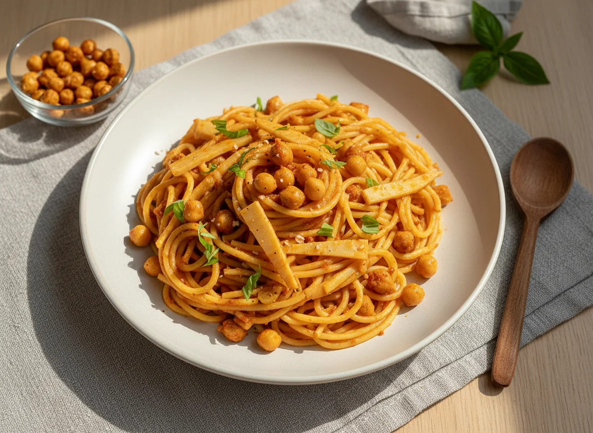 Spaghetti with Creamy Chickpea Sauce photo