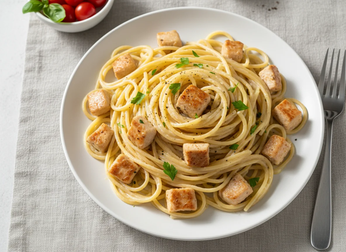 Spaghetti with Creamy Sauce and Chicken photo