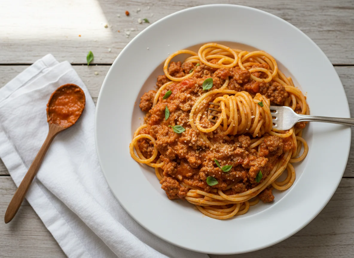 Spaghetti with Creamy Sauce and Ground Meat photo