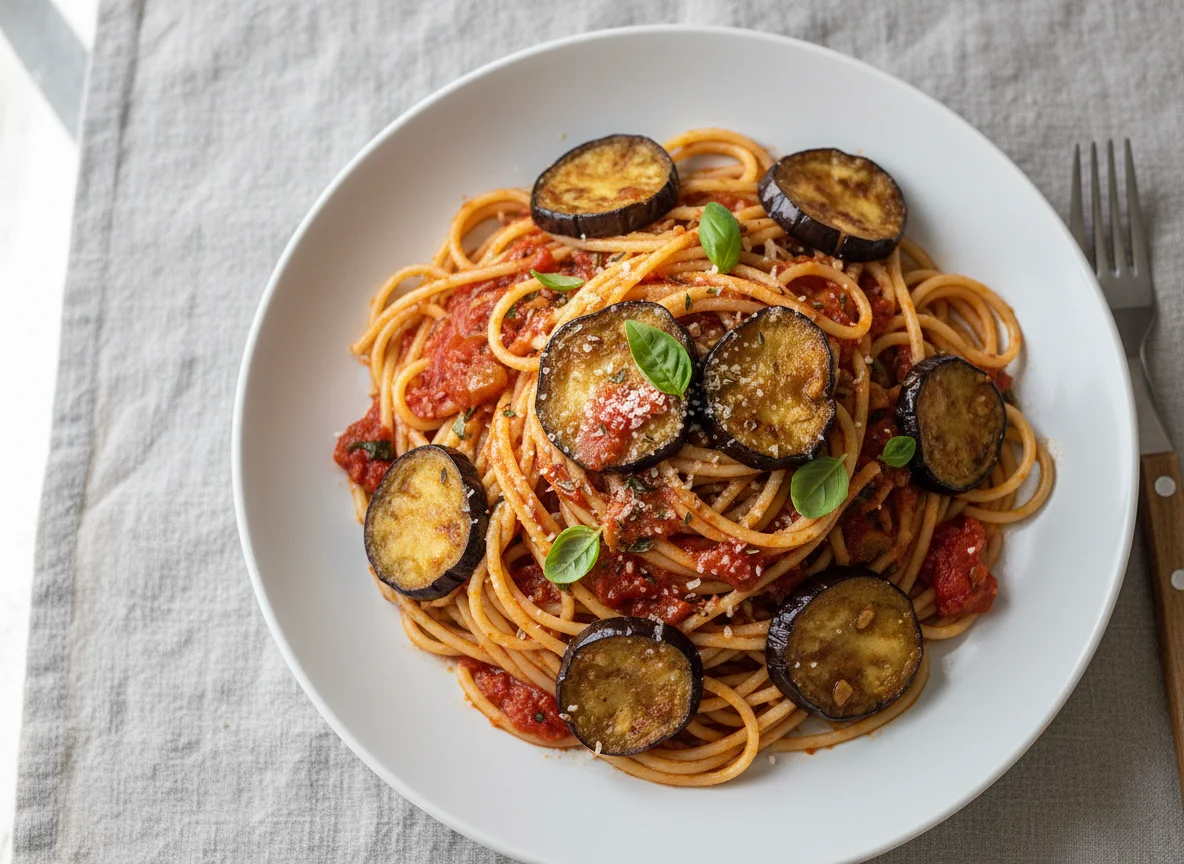 Spaghetti with Eggplant and Tomato Sauce photo