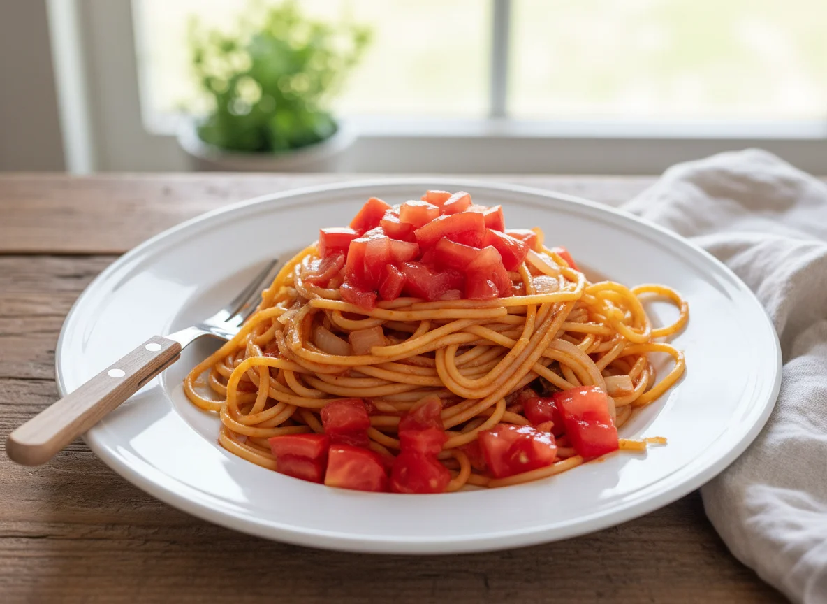 Spaghetti with Fresh Tomato Topping photo