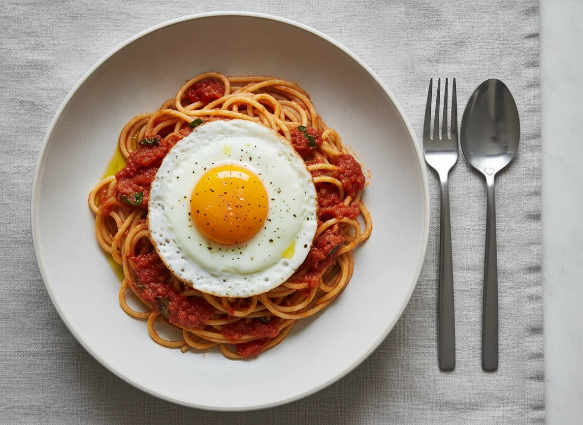 Spaghetti with Fried Egg photo
