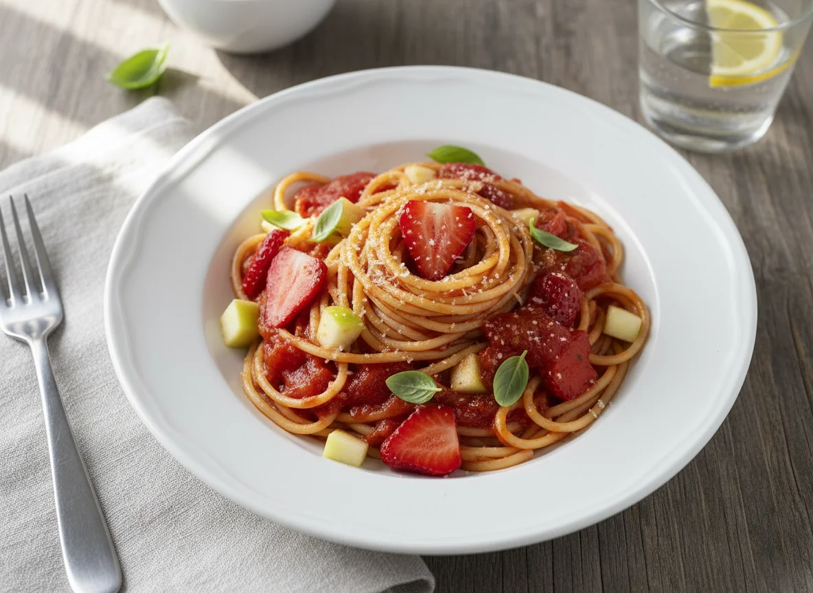 Spaghetti with fruit photo