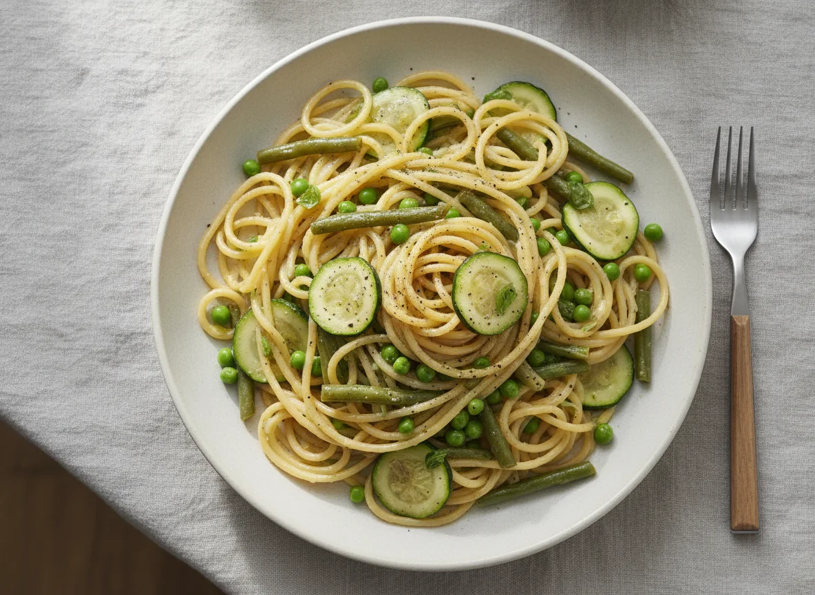 Spaghetti with Green Vegetables photo