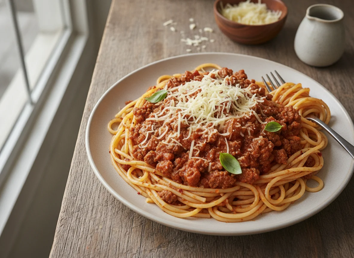 Spaghetti with Ground Beef and Tomato Sauce photo