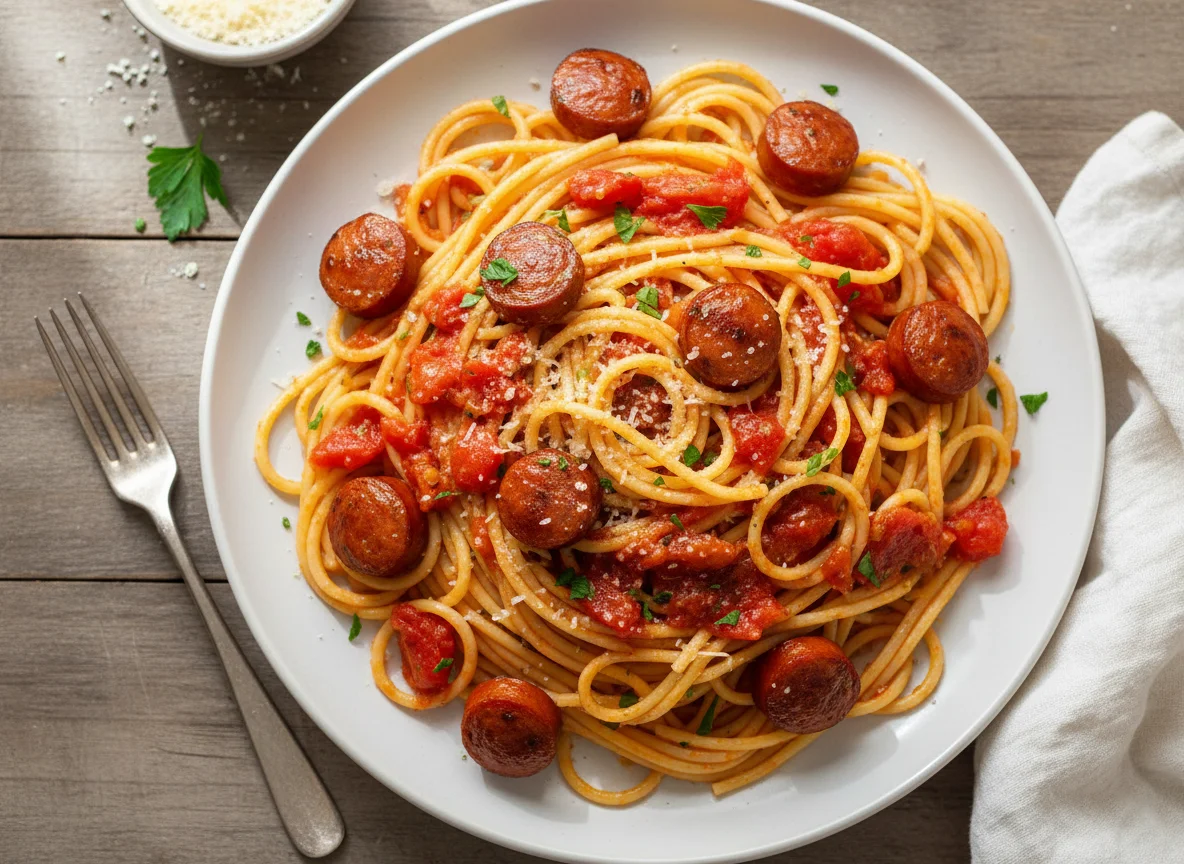 Spaghetti with Hot Dogs photo