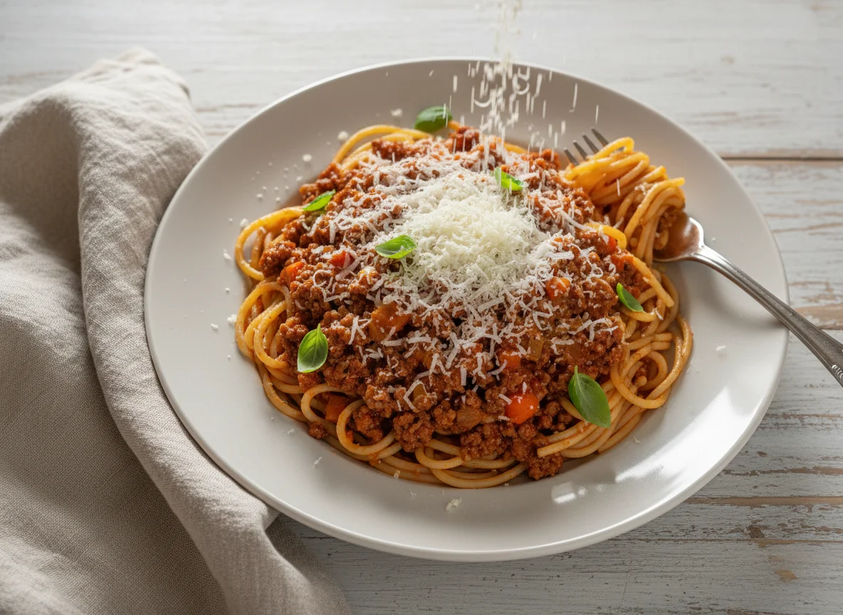 Spaghetti with Meat Sauce and Cheese photo