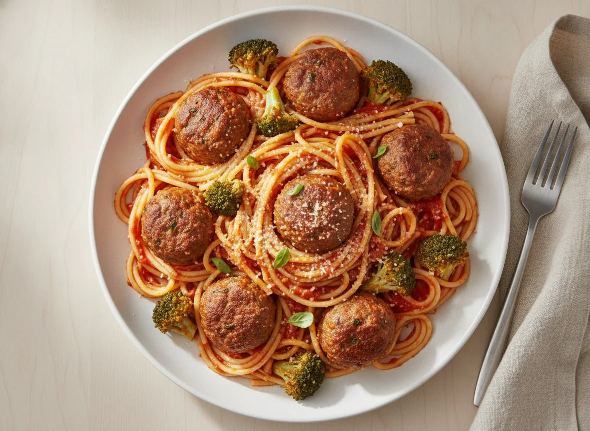 Spaghetti with Meatballs and Broccoli photo