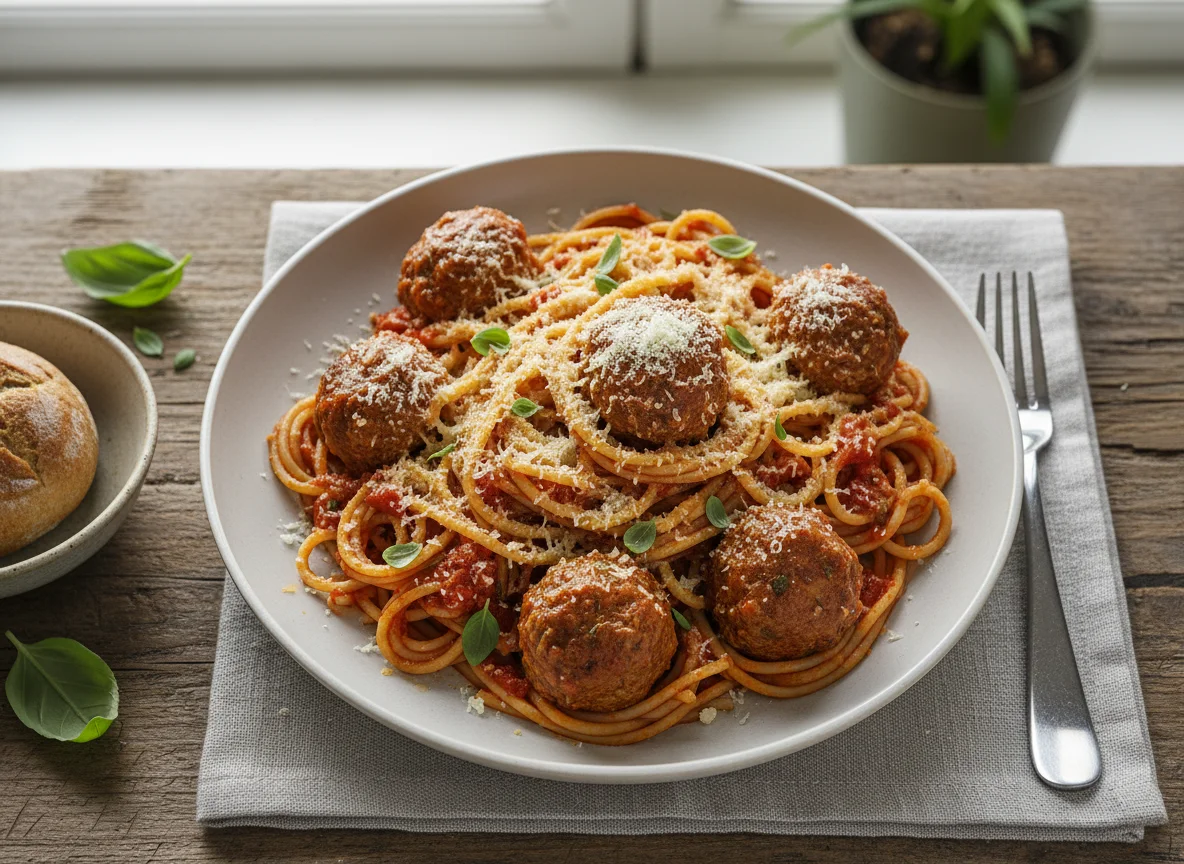 Spaghetti with Meatballs and Cheese photo