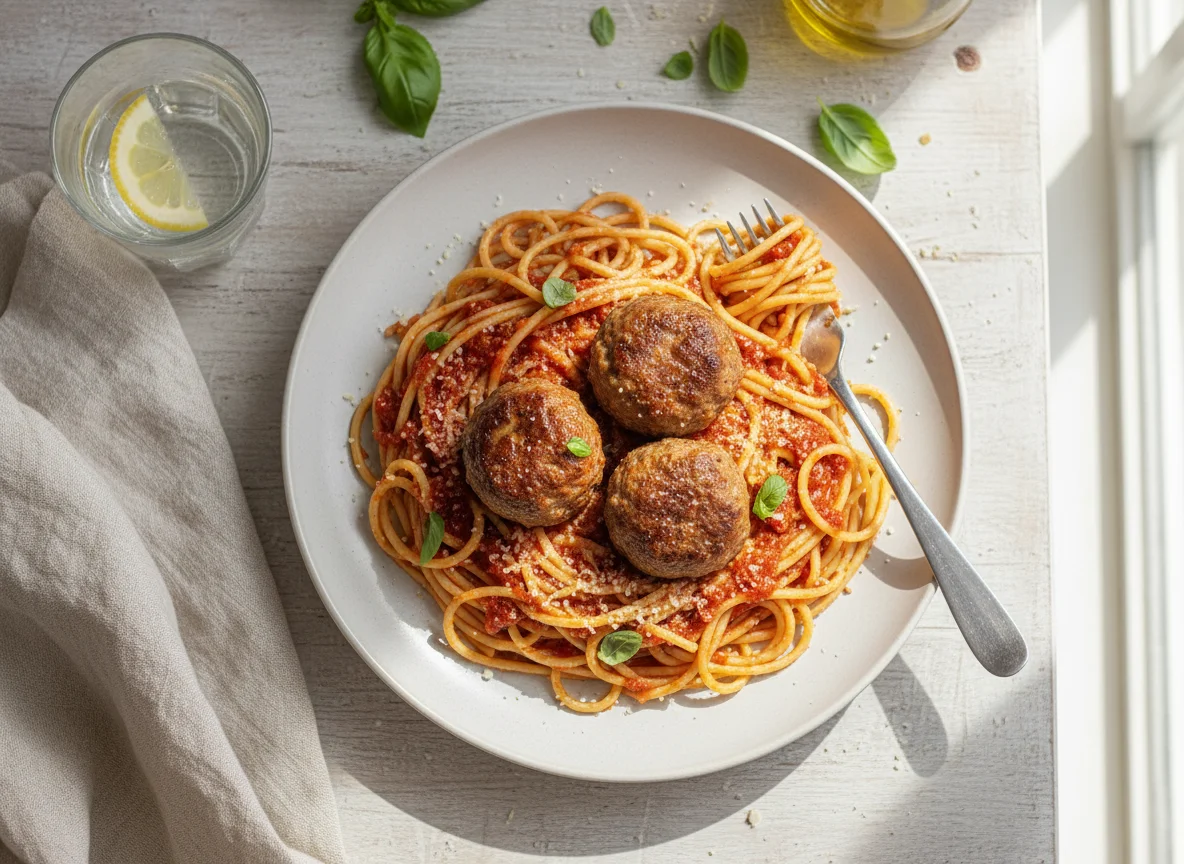 Spaghetti with Meatballs and Marinara Sauce photo