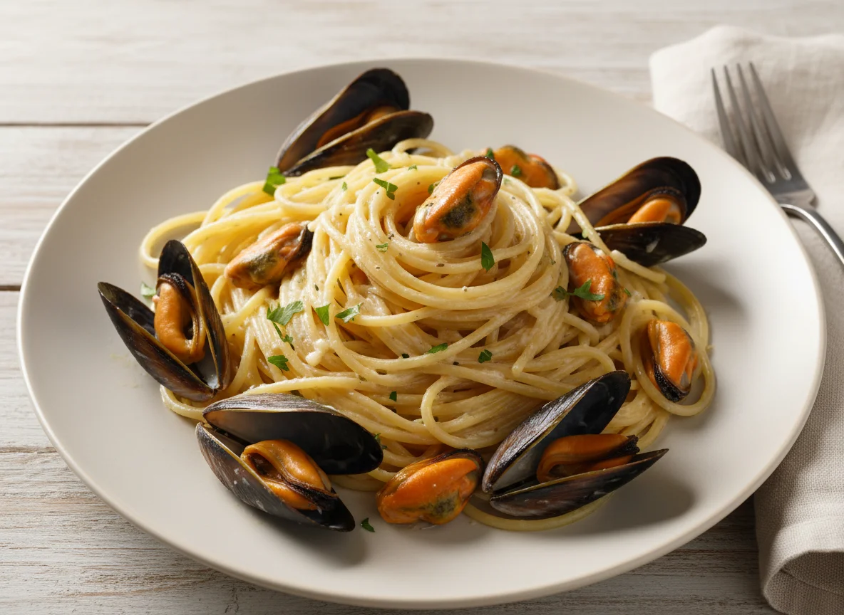 Spaghetti with Mussels in Cream Sauce photo