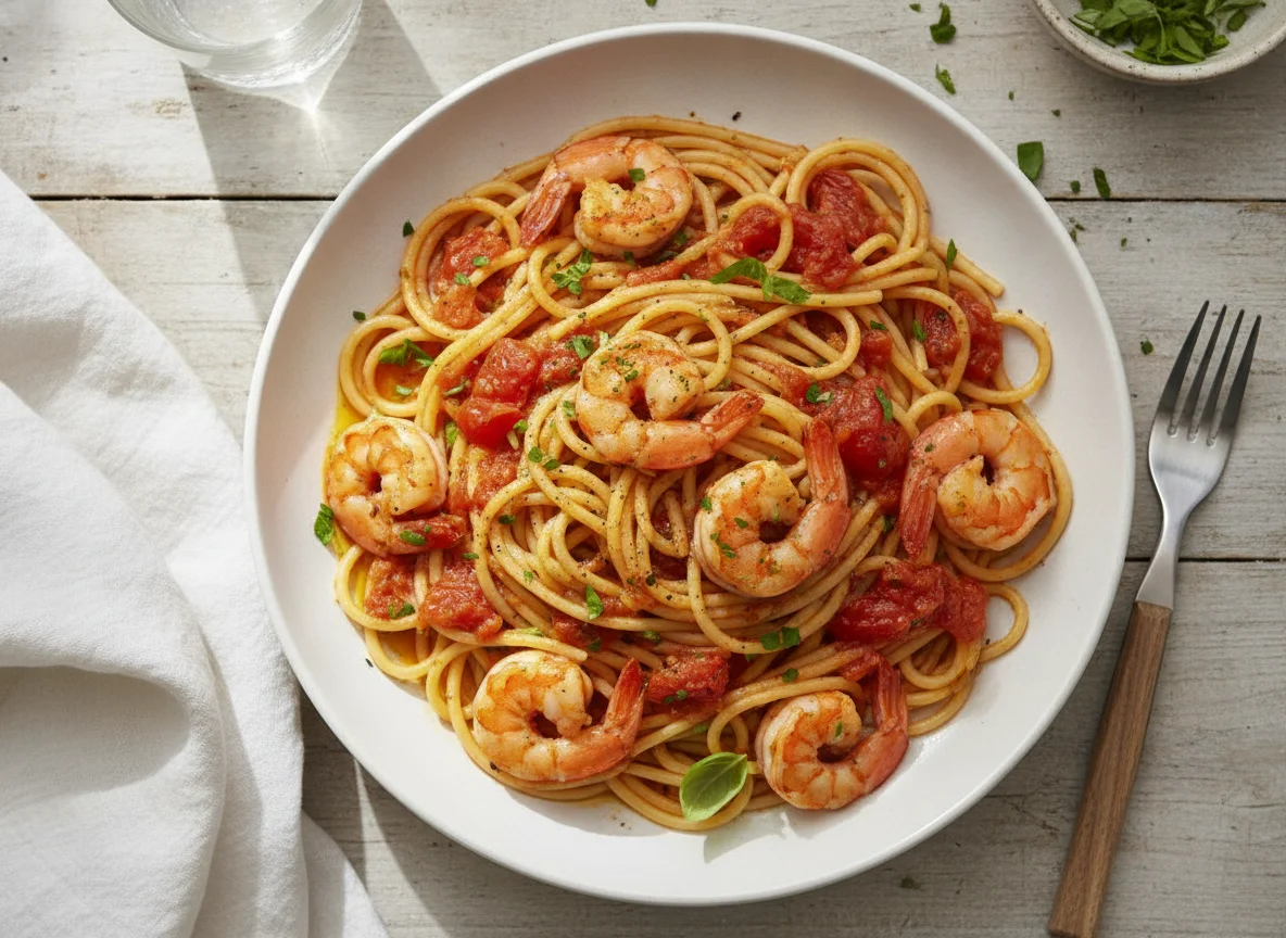 Spaghetti with Prawns and Tomato Sauce photo