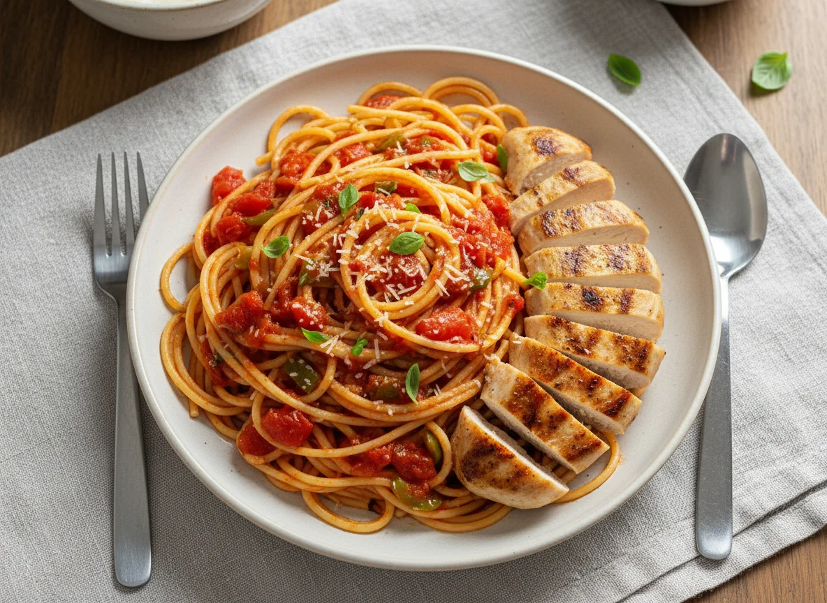 Spaghetti with Red Sauce and Chicken photo