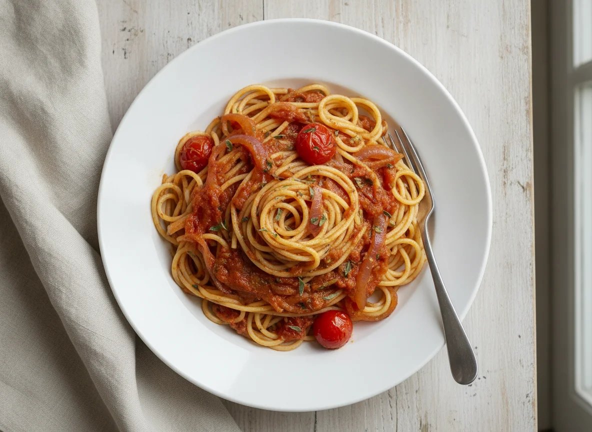Spaghetti with Tomato and Onion Sauce photo