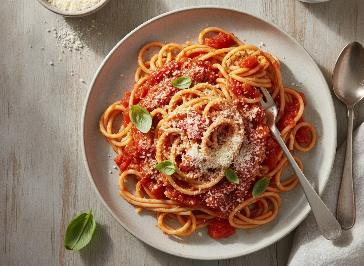 Spaghetti with Tomato Sauce and Parmesan photo