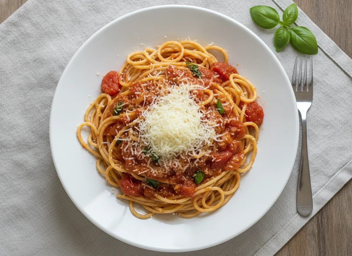 Spaghetti with Tomato Sauce and Parmesan Cheese photo