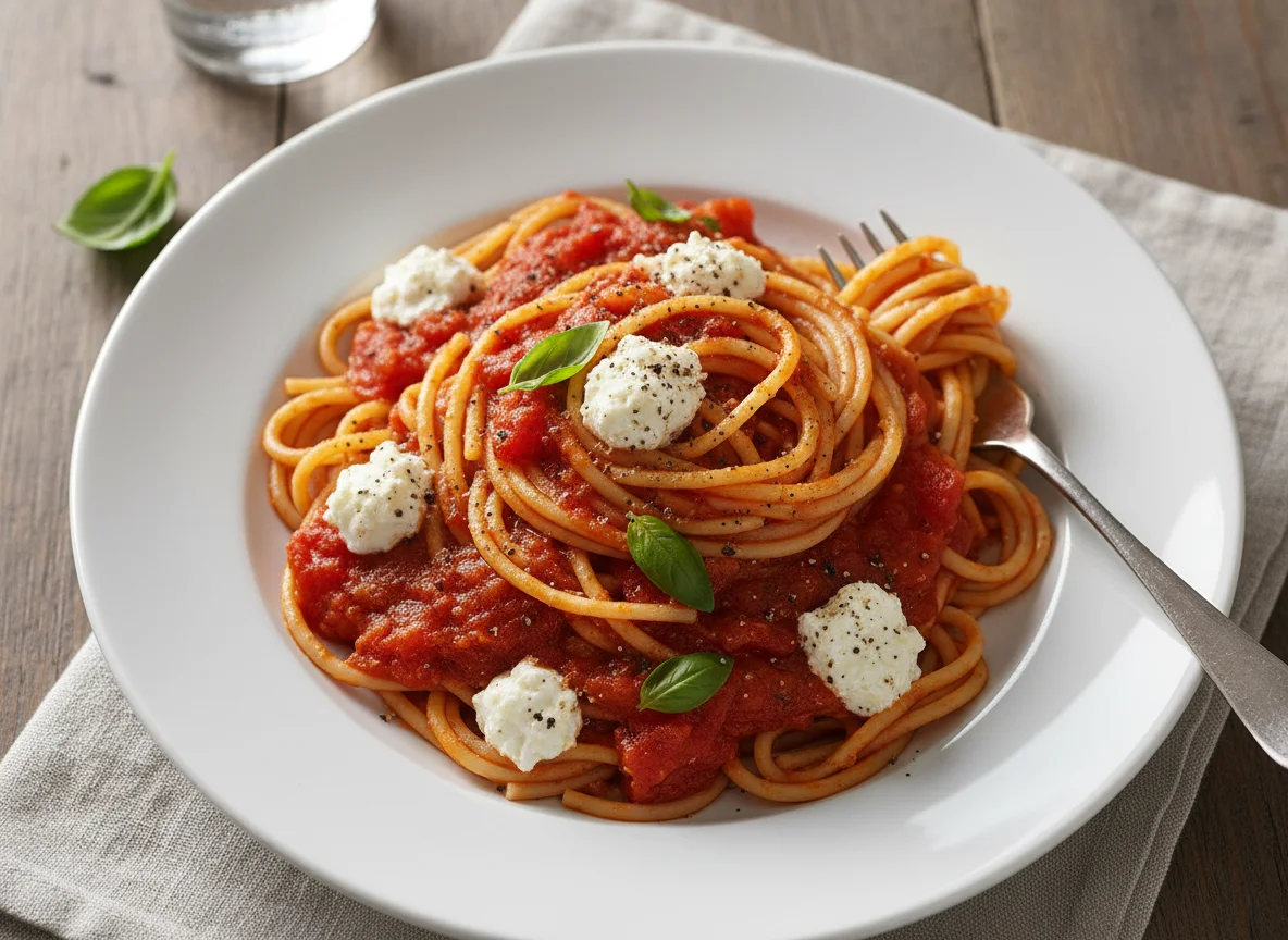 Spaghetti with Tomato Sauce and Ricotta photo